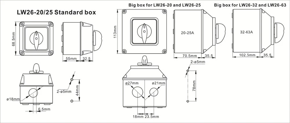 CANSEN LW26-20 20A поворотный кулачковый переключатель 3 положения 1-0-2 3 полюса с IP65 водонепроницаемый ящик