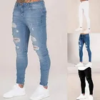 Мужские однотонные джинсы Puimentiua, новинка 2022, модные облегающие брюки-карандаш, пикантные повседневные рваные уличные брюки с дырками