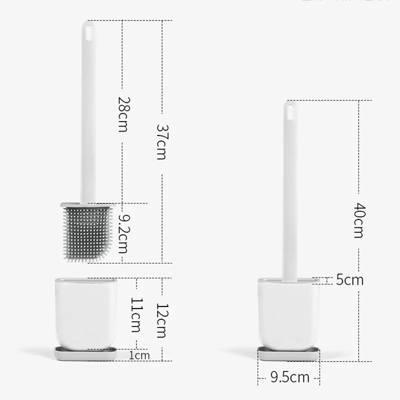 

Toilet Brush Water Leak Proof With Base Silicone WC Flat Head Flexible Soft Bristles Brush With Quick Drying Holder Set