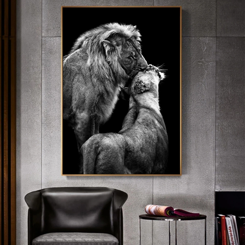 

Black White Animals Art Lions Oil Painting Canvas Art Posters and Prints Wall Pictures for Living Room Home Wall Cuadros Decor