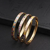 trendy cute carved women girls wedding party cuff bangles enamel stainless steel casual charm fashion bangles pulsera