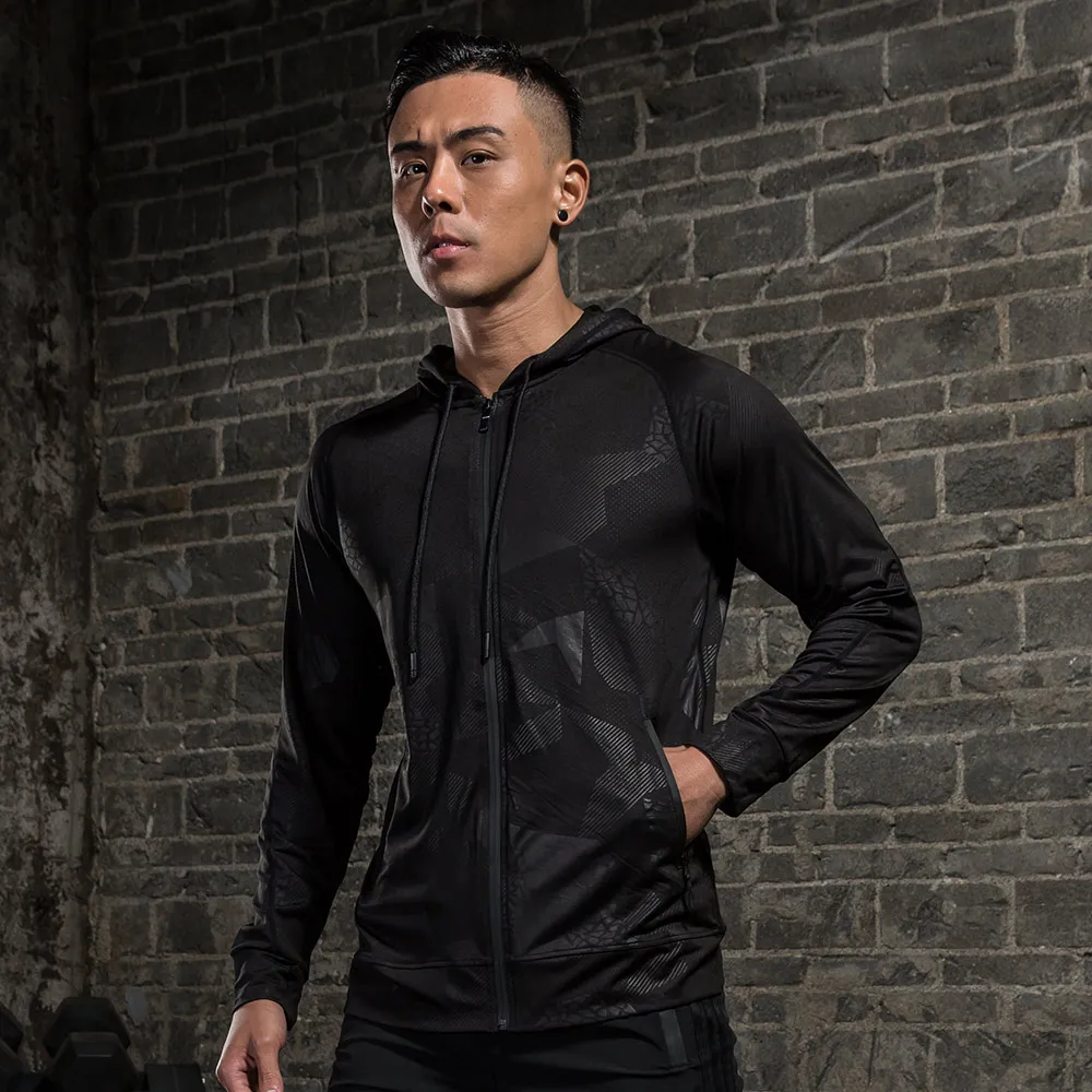 Autumn and Winter Quick-Drying Leisure Hooded Men's Zipper Running Jacket Fitness Gym Polyester Jacket Basketball Training