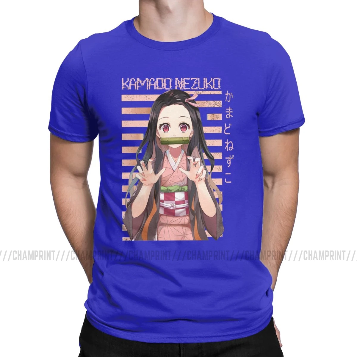 Nezuko Kimetsu No Yaiba, Мужская футболка, Demon Slayer, аниме, потрясающая футболка, футболка с коротким рукавом, хлопок, Новое поступление одежда - Цвет: Синий