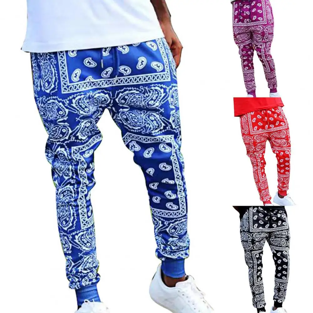 

Men Pants Cashew Flower Print Thin Summer Full Length Mid Rise Trousers for Riding