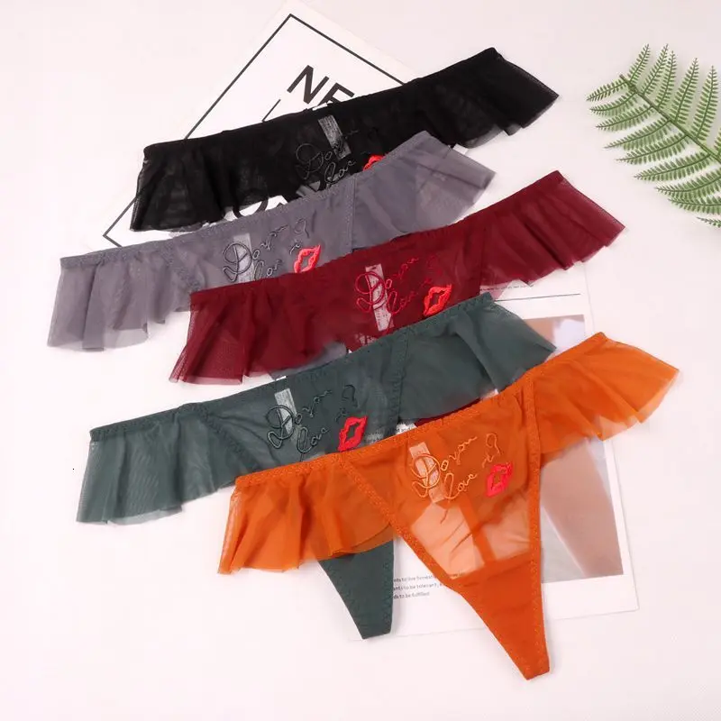 Женские кружевные трусики SP & CITY тонкие однотонные прозрачные стринги с принтом в