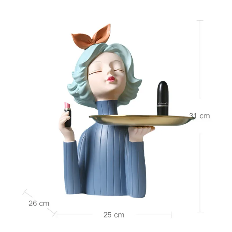 

Nordic Statue Bow Girl Statue Angel Girl Sculpture Beauty Belle Moai Statue Storage Tray Lipstick Snacks Storage Home Decoration