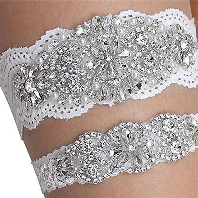 

Garters For Bride Wedding Garter Set With Rhinestones Lace Bridal Accessory Leg Decoration