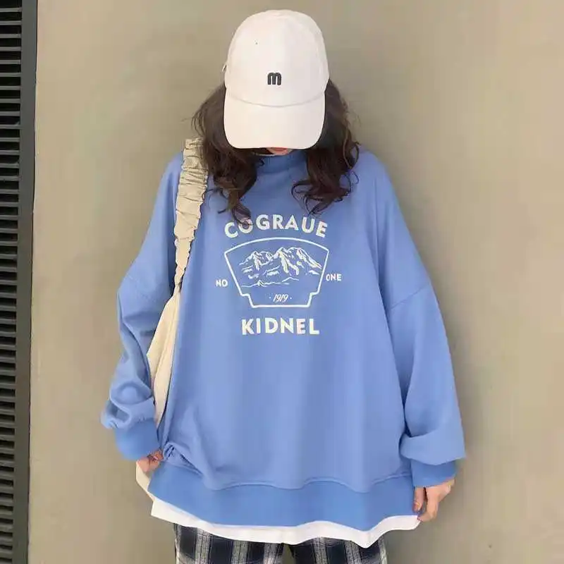 

spring and autumn splicing Pullover fashion n thick and thin women's Sweatshirt Navy Gray Black Pink women's Hoodi