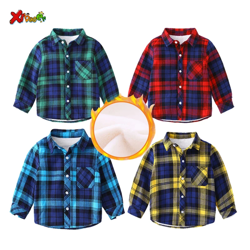 Детская клетчатая рубашка зимние теплые рубашки для маленьких мальчиков детей