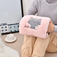 plush hand warmer female winter charging embroidery cat hot water bottle cartoon super soft warm baby self filling