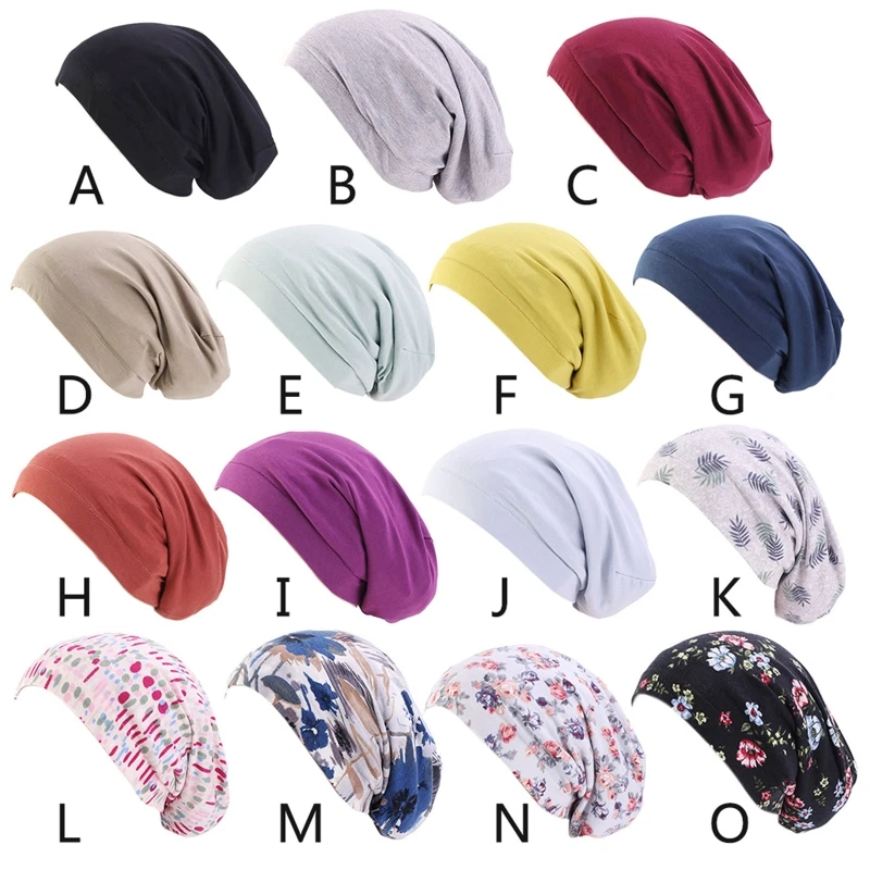 

Women Satin Lined Sleep Cap Hair Loss Chemo Elastic Wide Band Slouchy Beanie Hat XX9D