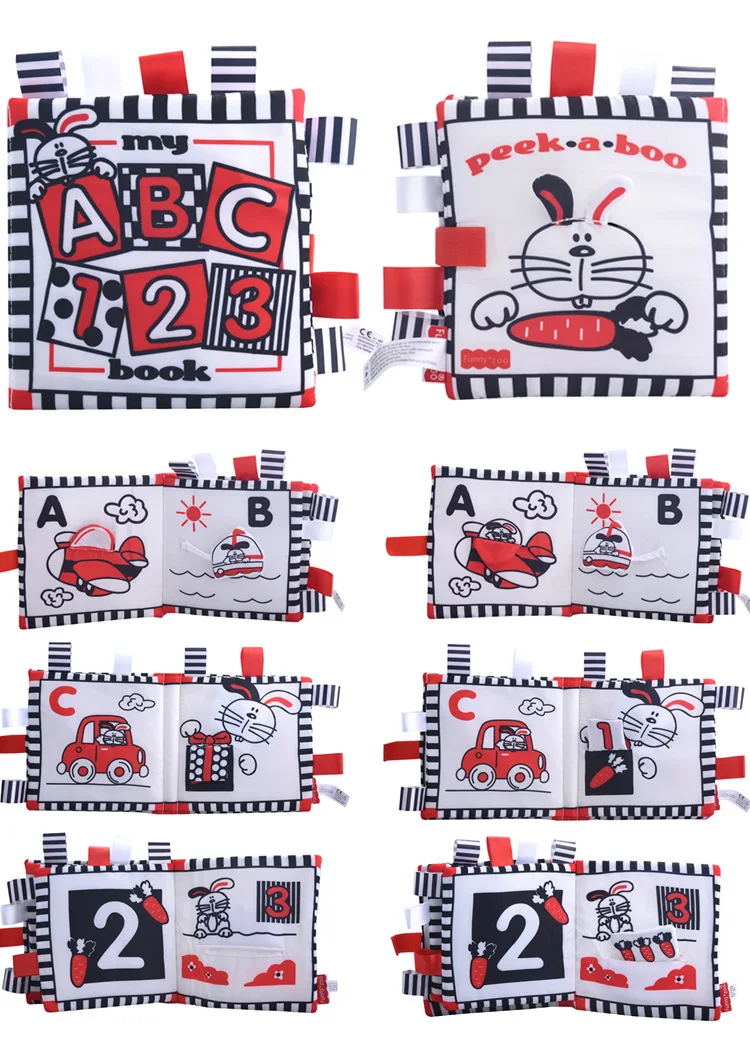

Baby Tail Cloth Book Toys Baby Soft Cloth Book Baby Quiet Book Early Education Black and White Book Vision Excitement Cloth Book