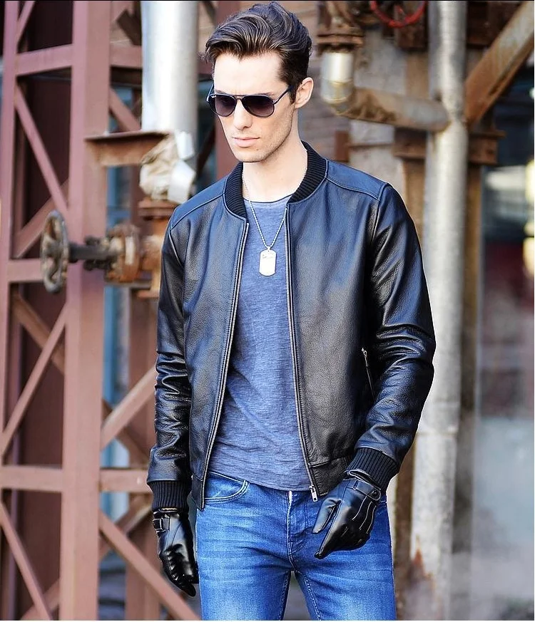 

shipping.Plus size Free mens black motorcycle leather jacket,homme giacca moto pelle,genuine cow leather,slim fit coat for man