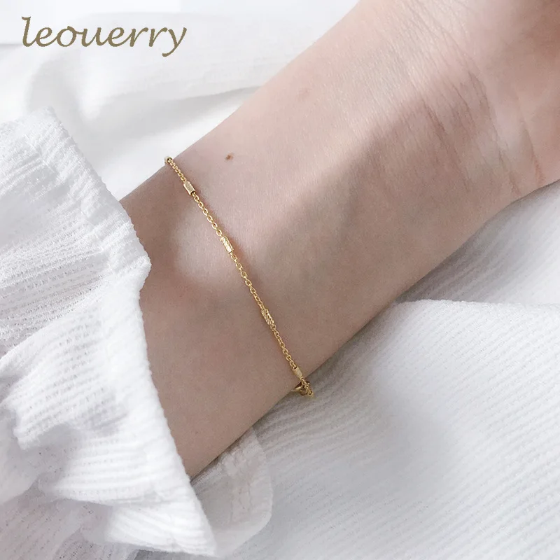 Leouerry, 925 пробы, серебряный, маленький, цилиндрический, тонкий браслет, минималистичный, нормкор, стильный браслет-цепочка для женщин, девушек, ювелирное изделие