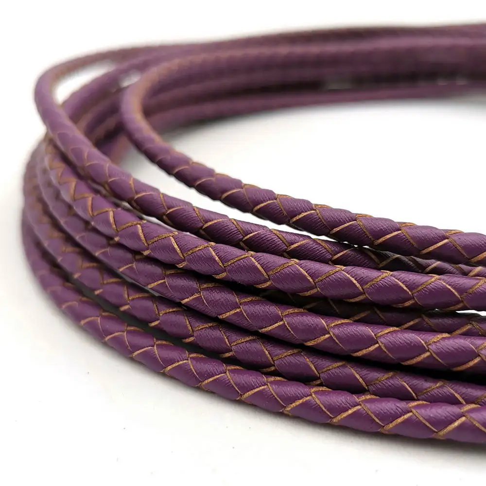 

Aaazee 1 Yard 4mm Round Purple Braided Bolo Leather Strap, Bonded Real Cord for Bracelet Tie
