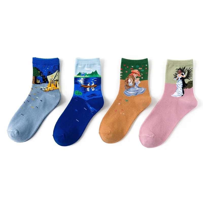 Парные женские хлопчатобумажные носки с мультипликационным принтом маслом