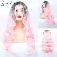 similler ombre synthetic cosplay wigs for women long curly hair middle part heat resistant fiber black t pink highlights