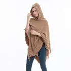 Зимний вязаный пуловер с капюшоном, женское пончо, однотонная Вязаная толстовка с капюшоном, свитер, шарф свободного кроя, шали с кисточкой для мужчин