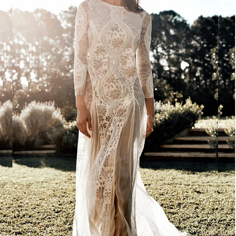 

Элегантные вечерние кружевное одноцветное белое длинное платье модное женское платье с длинным рукавом женский сексуальный спинки вечерн...