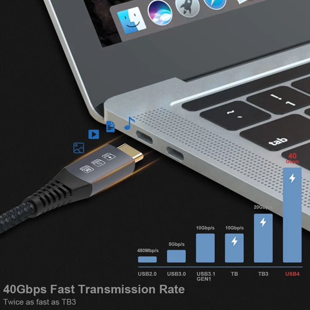 

USB 4.0 Fast Type C Male To Male Cable 100W Fast Charging Wire 40Gbps HD Video Data Transmission Cord for Laptop Notebook PC