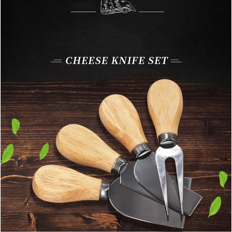 

4pcs/set Wood Handle Knife Sets Bamboo Cheese Cutter Slicer Kitchen Cheedse Stainless Steel Knife Kitchen Cooking Accessories