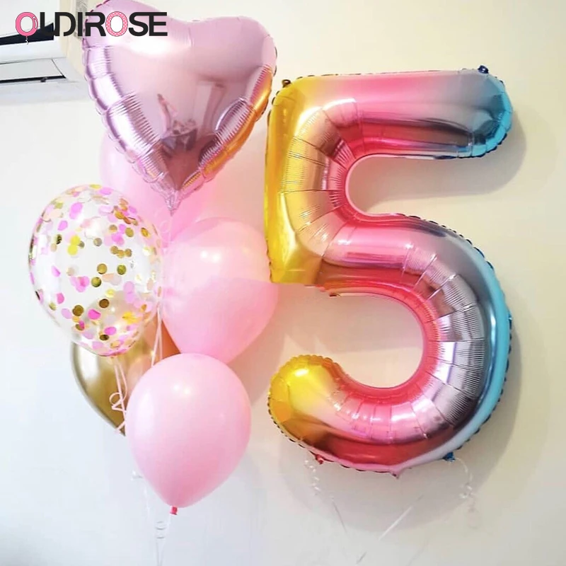 40-дюймовые цифры шары из алюминиевой фольги Радужный градиентный цифровой