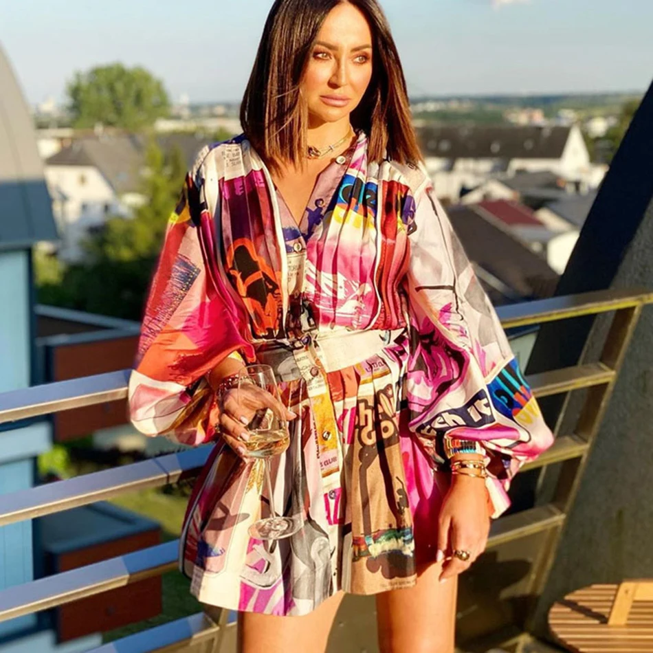 Модный принт граффити праздничное платье для женщин с длинными