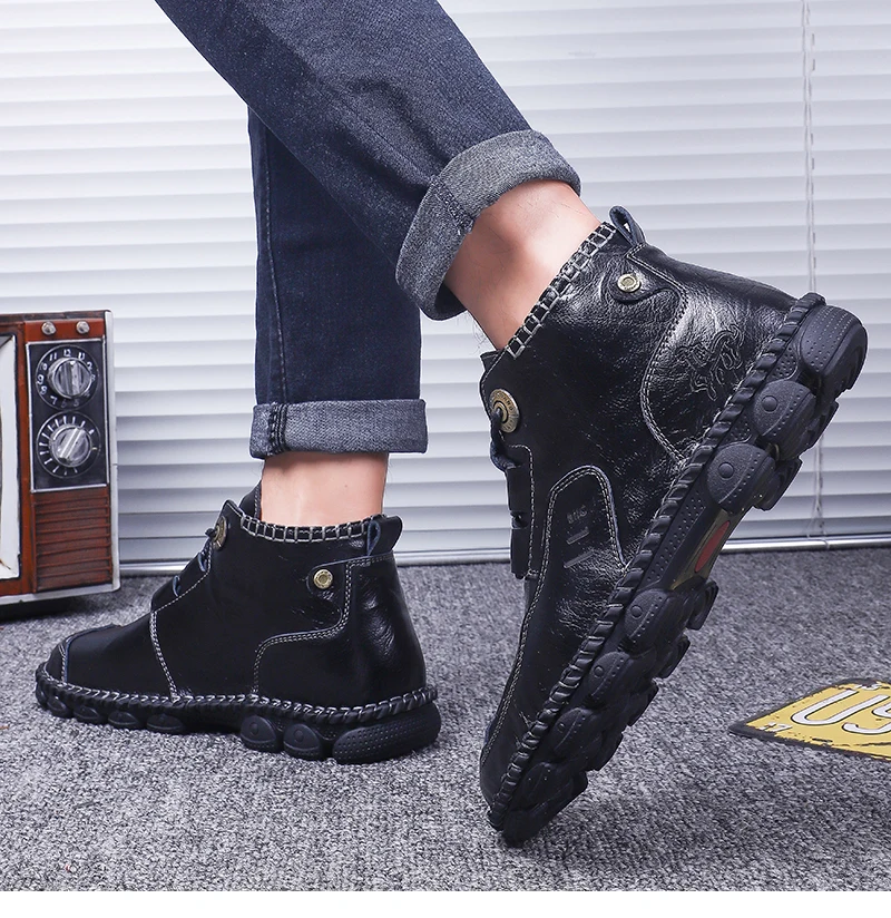

New Spring Autumn Vintage Classic Genuine Leather Men Shoes Casual High Top Sneakers For Male Comfortable Shoe Footwear
