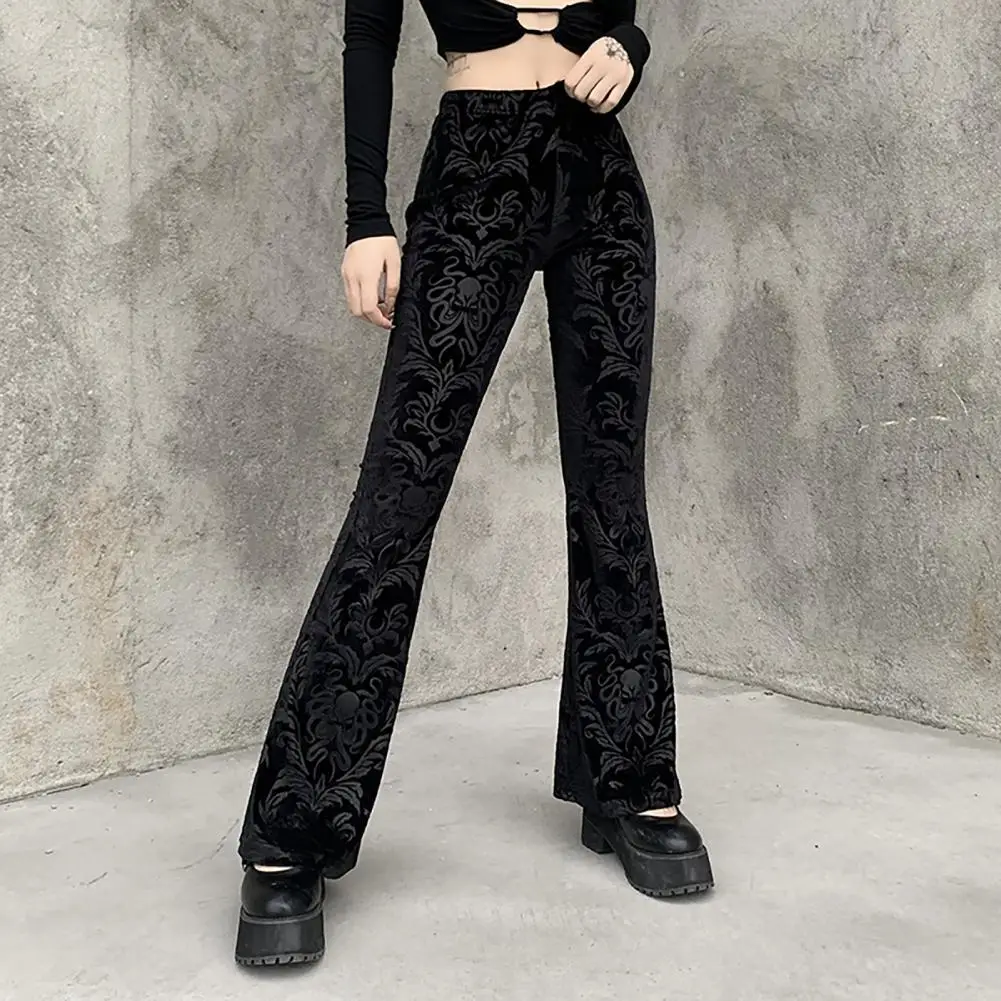 

New Arrival!!! Women Fall Winter Retro Gothic Harajuku Print High Waist Trouser Wide Leg Pants