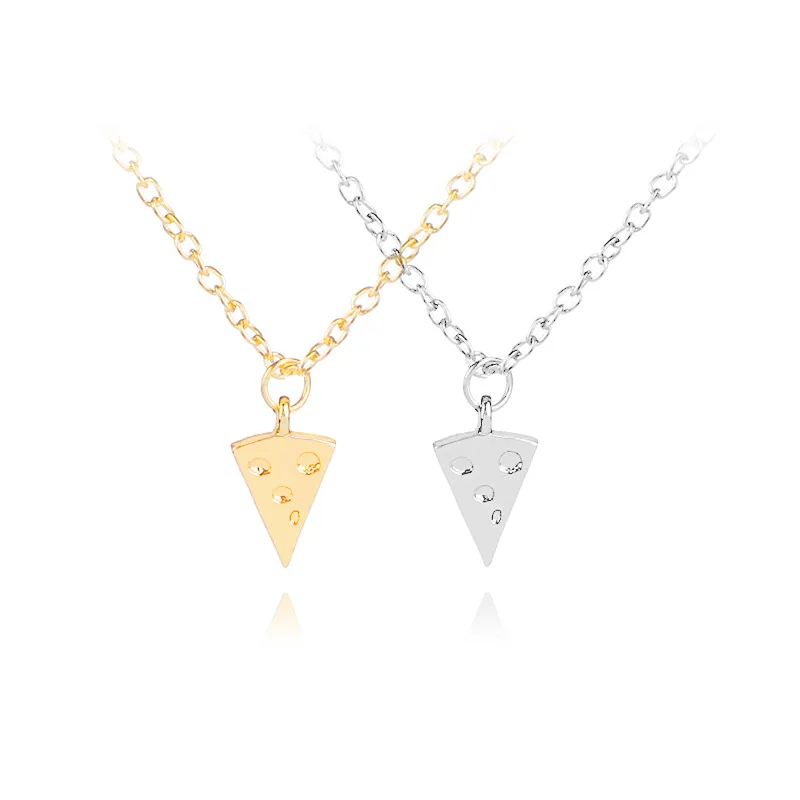 

5 Geometric Triangle Pizza Cake Pendant Necklace lucky Good Friends friendship Necklace Cheese Food Necklace Clavicle Jewelry