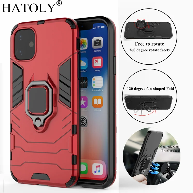 

Чехол HATOLY для iPhone 11 Pro Max, силиконовый, твердый, с кольцом-держателем, магнитная присоска