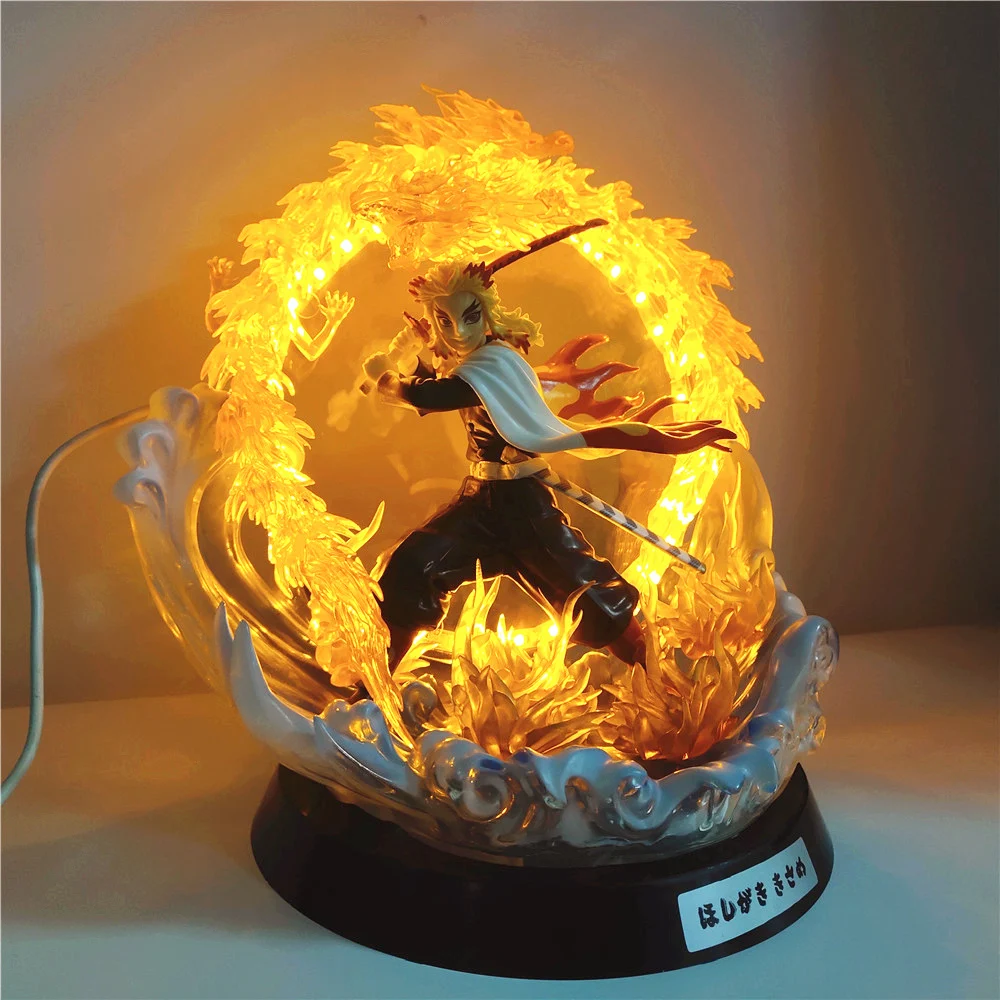 Фигурка аниме рассекающий демонов светодиодная ПВХ игрушка Rengoku Kyoujurou модель Kimetsu