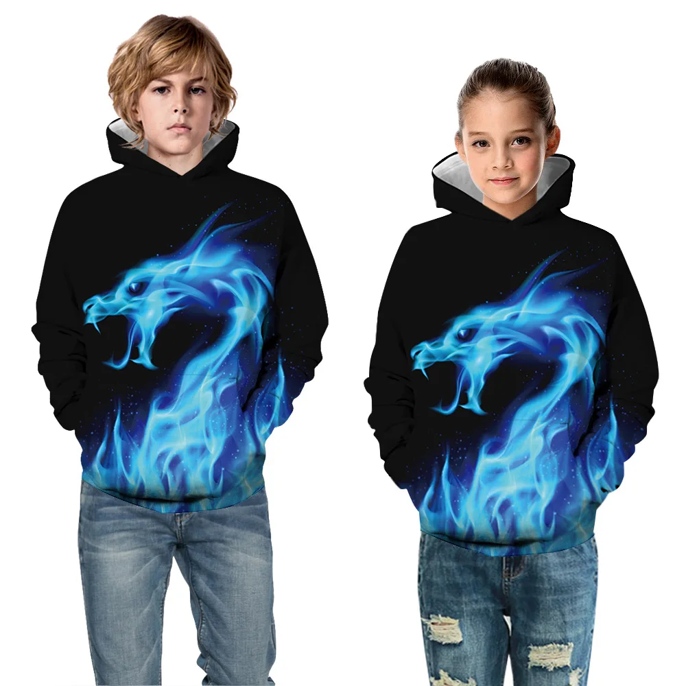 Толстовки с капюшоном 3D принтом Пламя дракона свитер для мальчиков и девочек