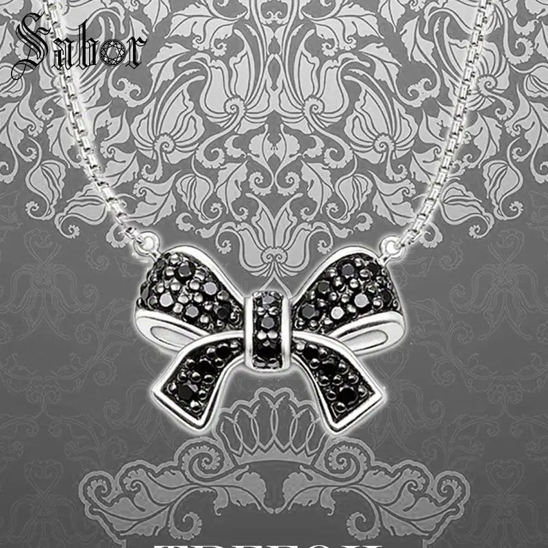 Цепочка-цепочка с черным бантом кулон-бант серебряная бижутерия подарок для