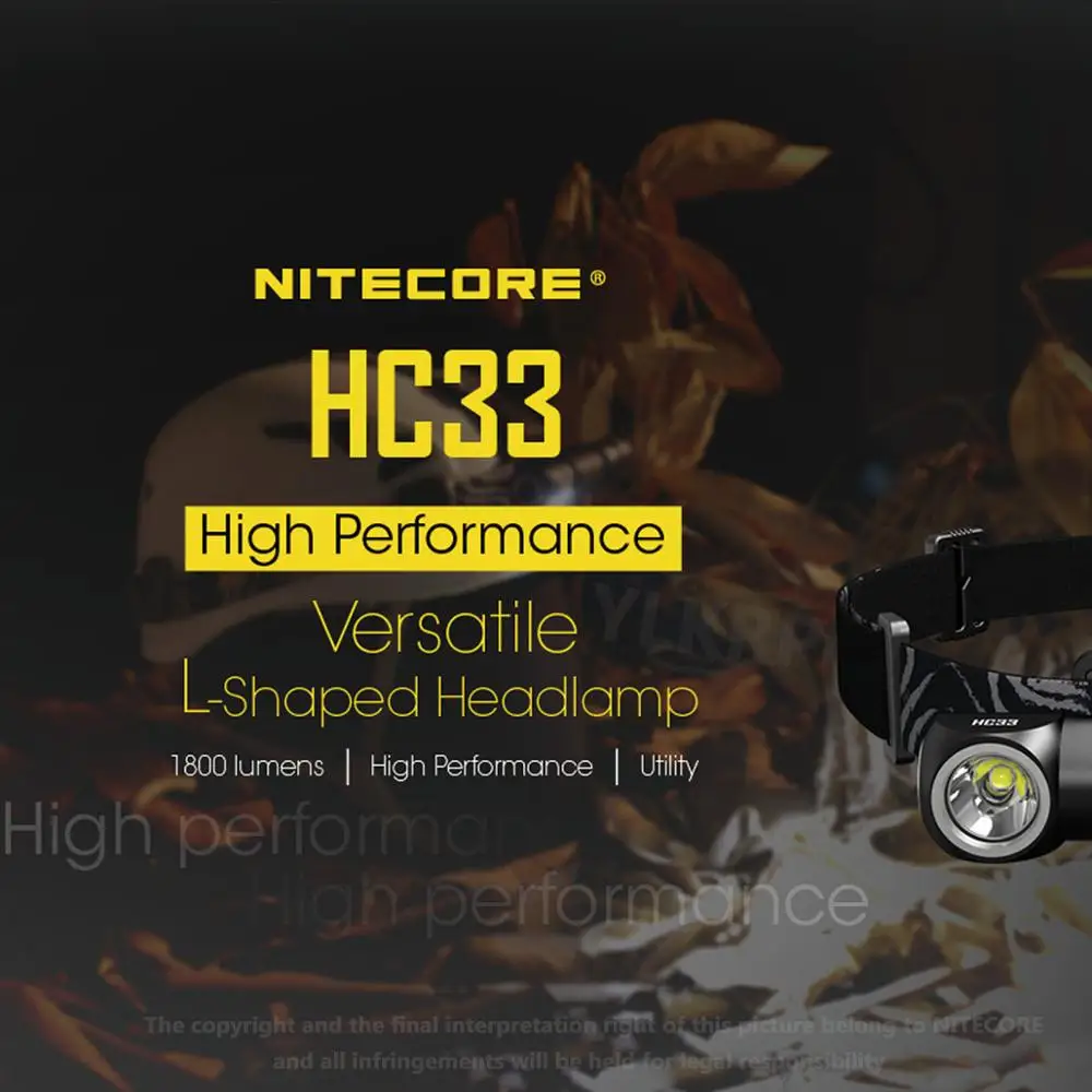 Портативный налобный фонарь NITECORE HC33 CREE XHP35 HD max 1800 люмен 187 метра 8 режимов работы