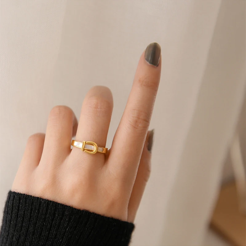 

YAOLOGE 316L Stainless Steel Gold Color Belt Ring Trendy Enamel Ring Accessories For Women Fashion Party Jewelry Anel