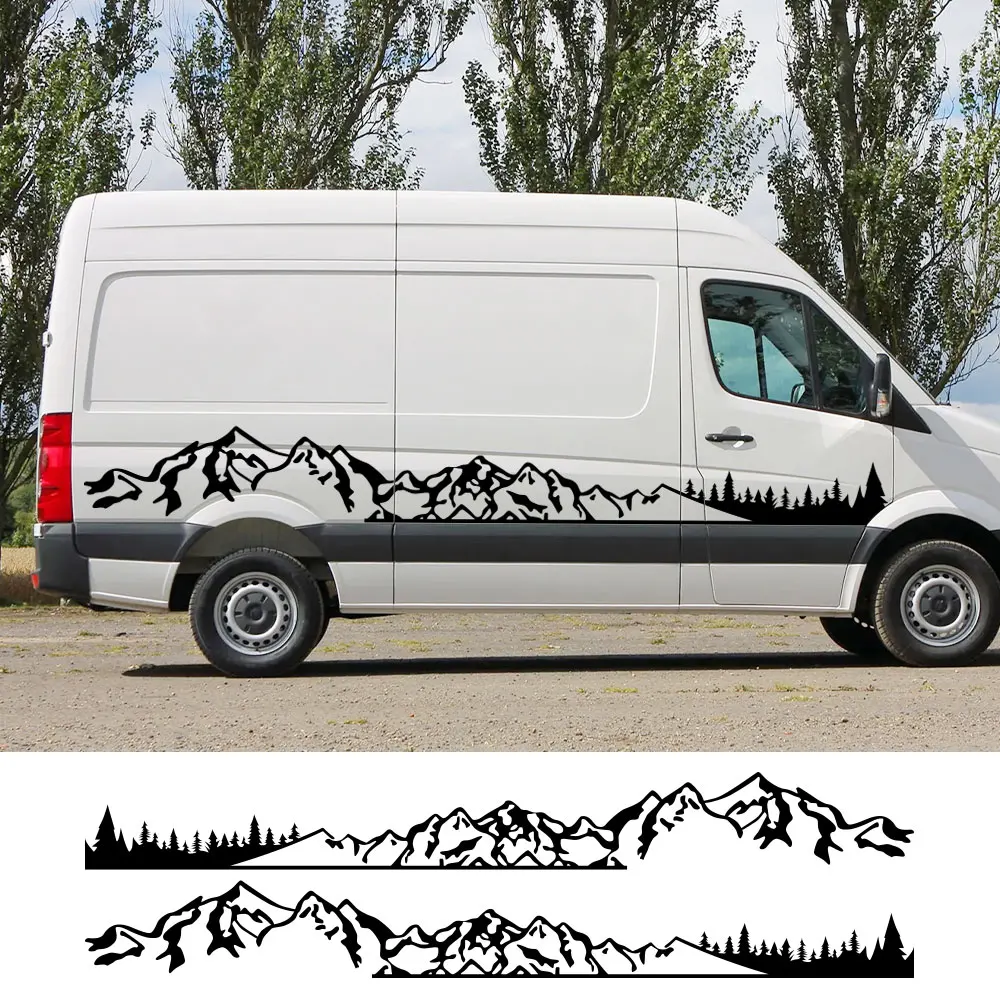 

2Pcs/Lot Car Stickers Motorhome Camper Van DIY Stripes Mountain Graphics Decals For Volkswagen VW Crafter Tuning Accessories