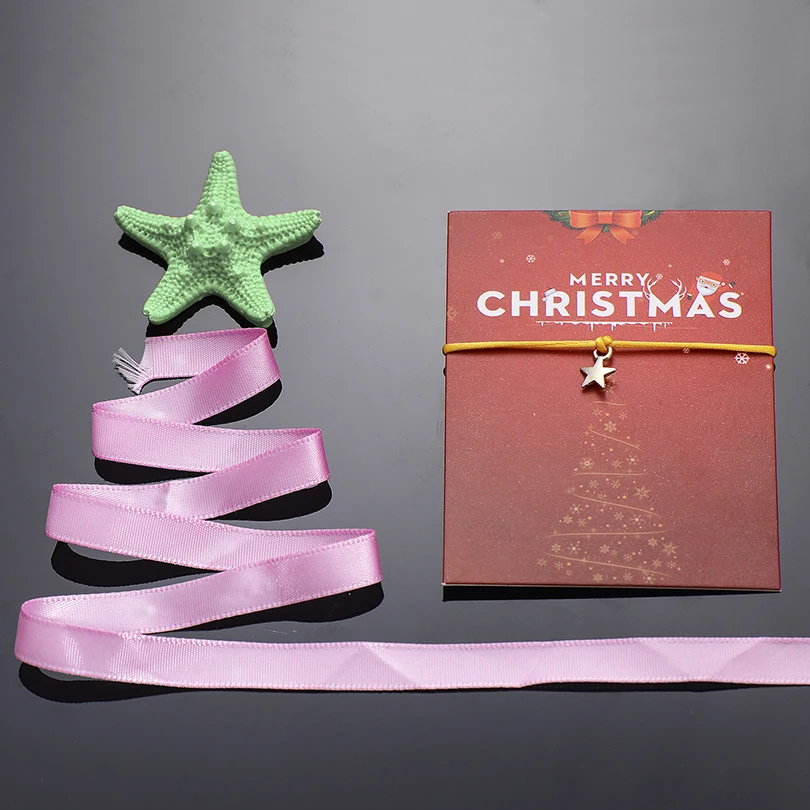 Трендовые милые рождественские открытки серебряные браслеты-шармы со звездами