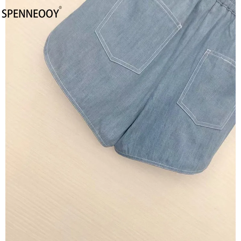 SPENNYMOOR Designer Brand Summer Denim Shorts Women Elastic Waist Letter Embroidery Casual Shorts