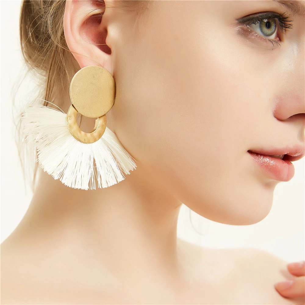 Золотые серьги для женщин модные очаровательные богемные синие с кисточками