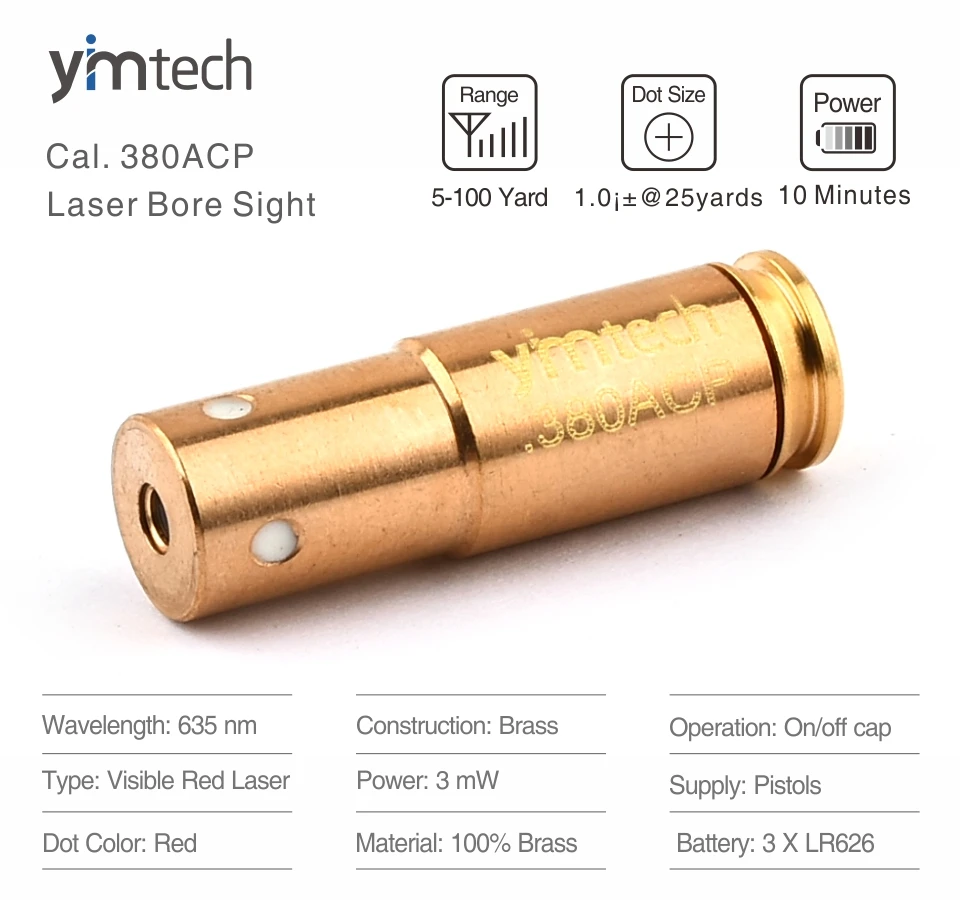 380ACP Boresighter универсальный лазерный прицел, Красная точка лазерный Картридж пистолет Sighter пистолеты пуля