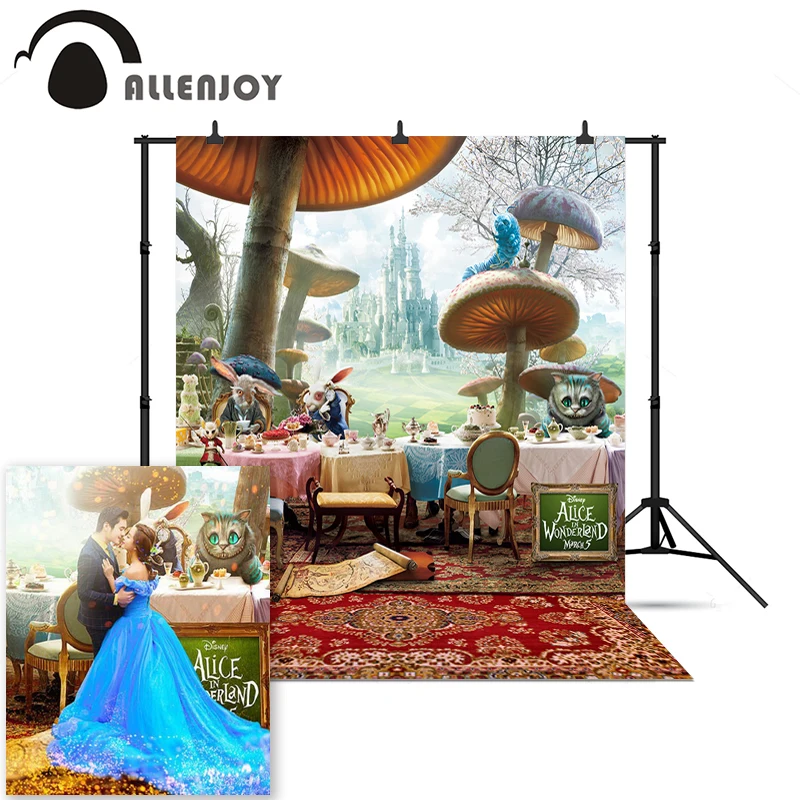

Allenjoy party photography Backdrop film wonderland fairy tale Mushroom Rabbit Cat Castle Carpet photo studio backgrounds