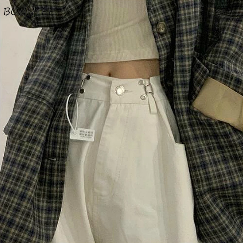 

Casual Pants Women All-match Full Length Chic Button Fly High Waist Femme Wide Leg Pant Summer Fashion Leisure Big Size Ladies