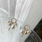 Винтажные Модные металлические круглые Висячие серьги для женщин и девочек, подвеска из пресноводного жемчуга, популярные элегантные серьги, подарок для студентов Вечерние