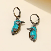 retro silver color blue enamel bird earrings for women fashion animal statement jewelry wholesale