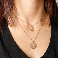 new metal heart tree bears necklaces for women cold silver color multi layer chain necklace fashion jewelry accessories