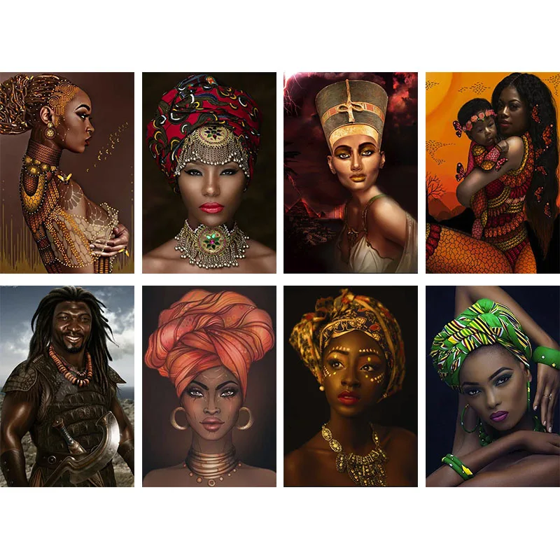

5d Full Square Round Drill Black African Woman Girl Diamond Embroidery Cross Stitch DIY Diamond Painting Home Room Decor