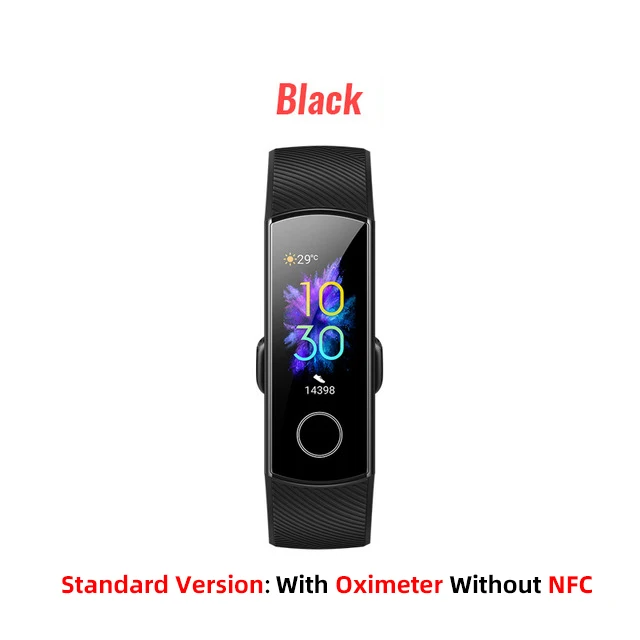 Черный Huawei Honor Band 5 Смарт-браслет, Оксиметр крови, кислород, волшебный цвет, сенсорный экран, плавающий ход, обнаружение пульса, сна, сна - Цвет: Черный