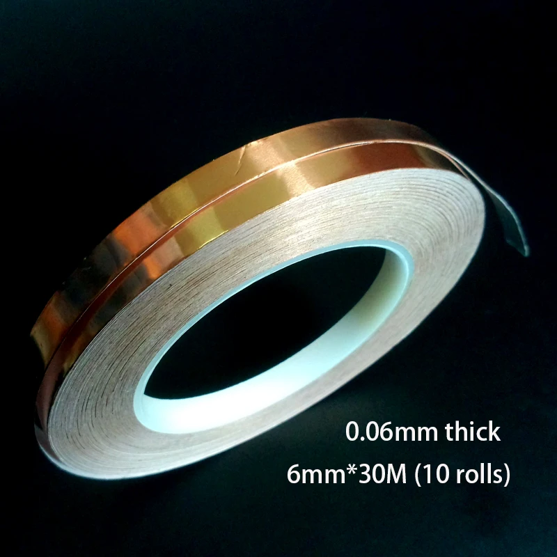 10 Roll 6mm*30M*0.06mm One Side Conductive Shield Copper Foil Tape 6mm X 30m