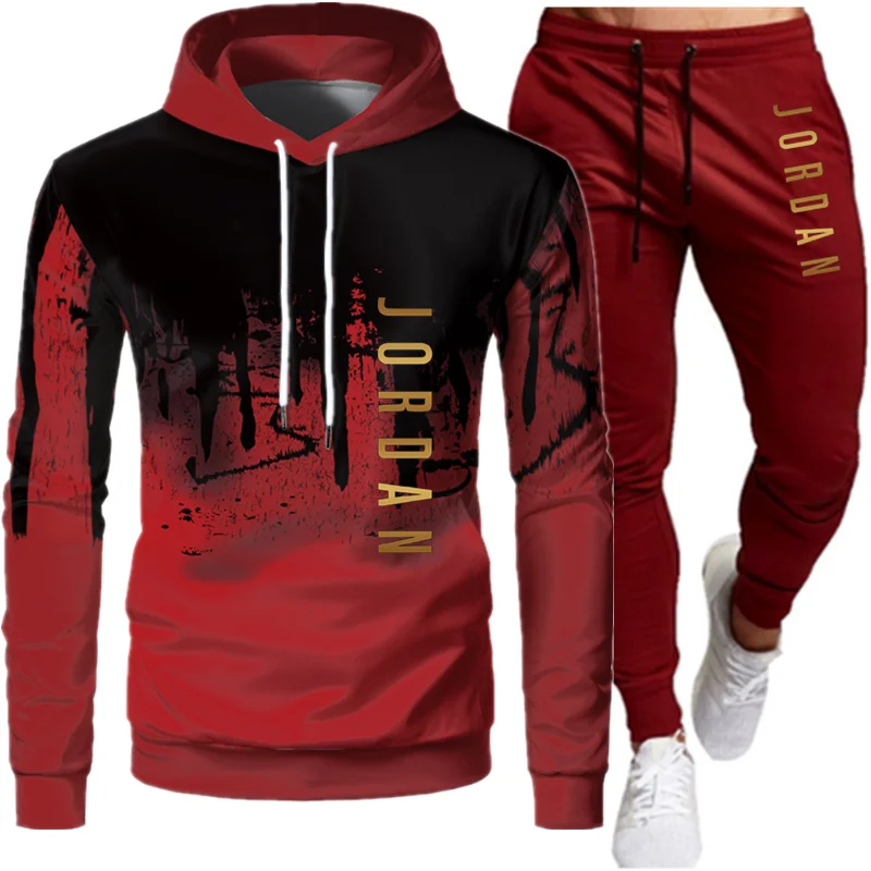 

Men's cross-border European and American letter printing hooded casual sports fitness jogging trousers men's suit
